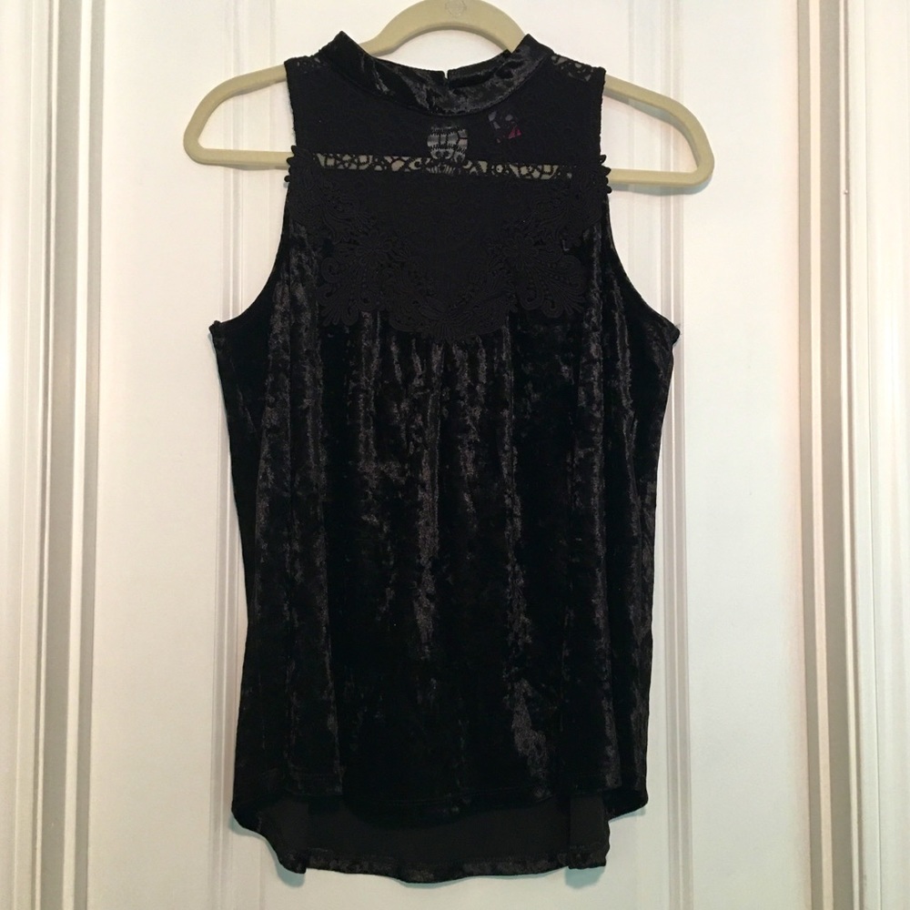 Black Crushed Velvet Mock Neck Tank Top!!!